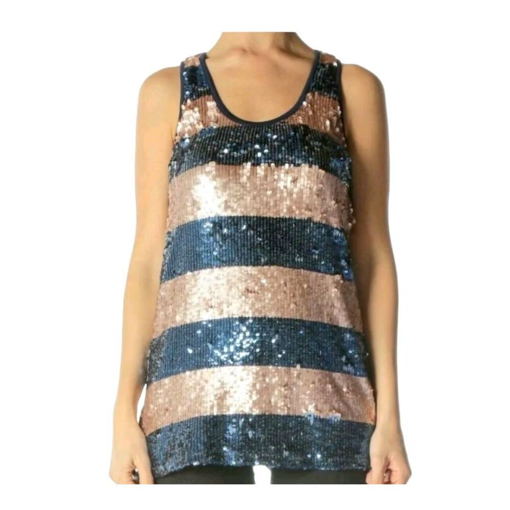 Boston Proper Sequin Tank Top - Blue and Gold